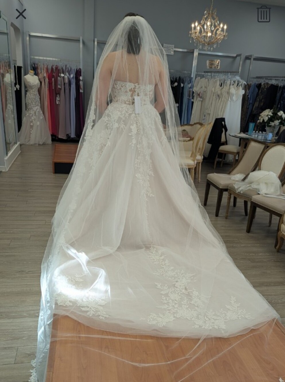 Strapless Lace Appliqué Wedding Gown - Allure Romance 3550L - Picture 8 of 8